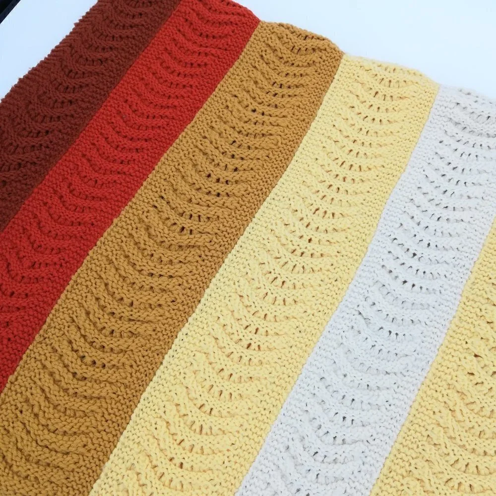 Vintage Shell Crochet Striped Afghan Blanket Throw